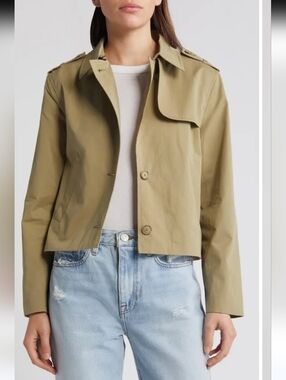 Frame Short Trench Jacket Women's XL Khaki Preppy Chic